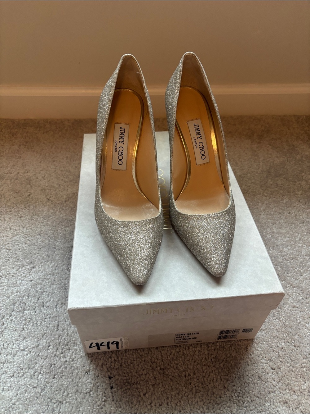 Jimmy Choo Silver Glitter Pointed Toe Pumps